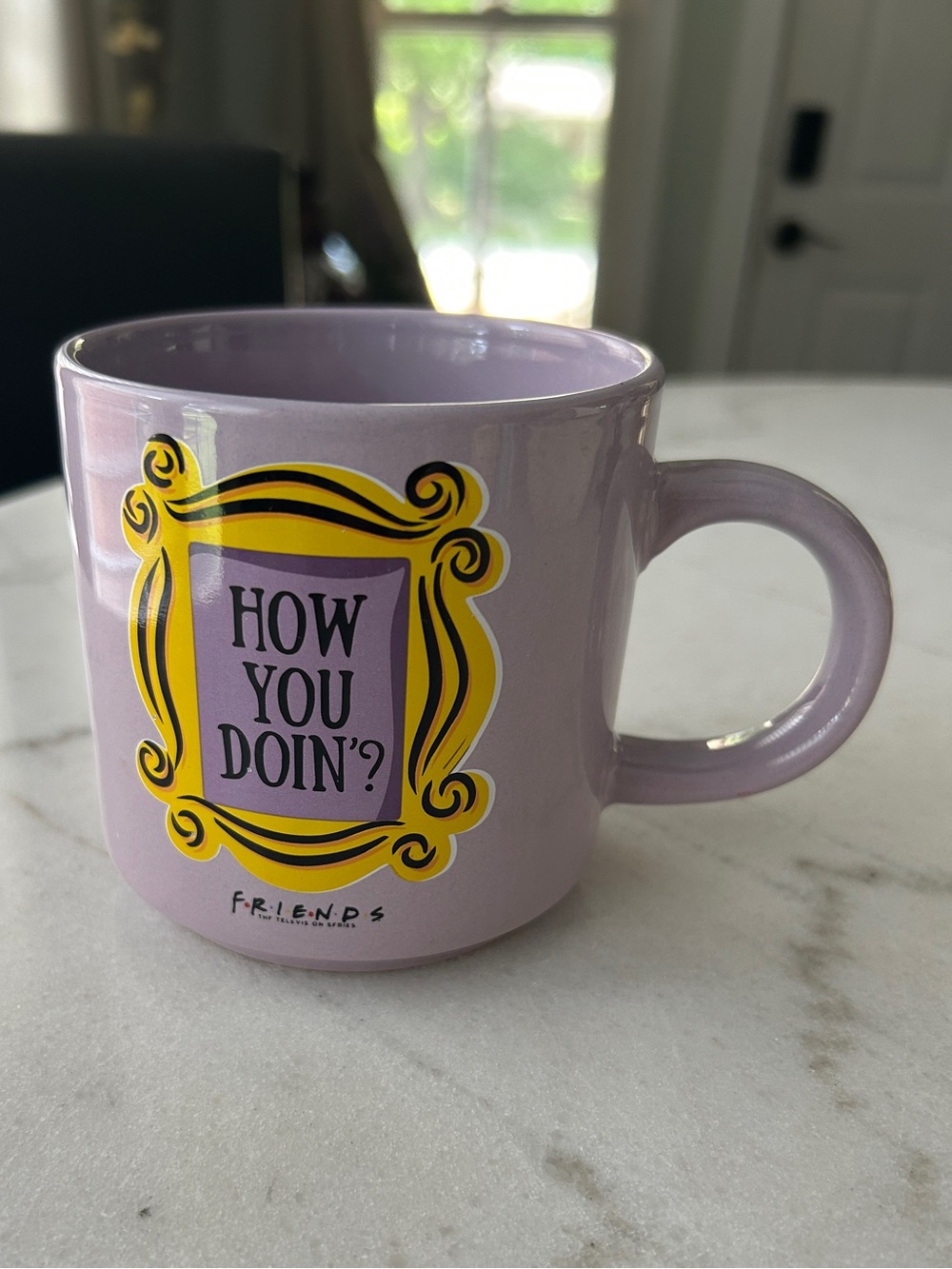 FRIENDS Lavender Mug with Yellow Frame "How You Doin'?"